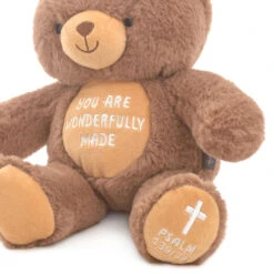 Hallmark You Are Wonderfully Made Teddy Bear Plush, 8" -Hallmark Dark Brown Teddy Bear With Bible Quote Embroidery 1KFA4003 03