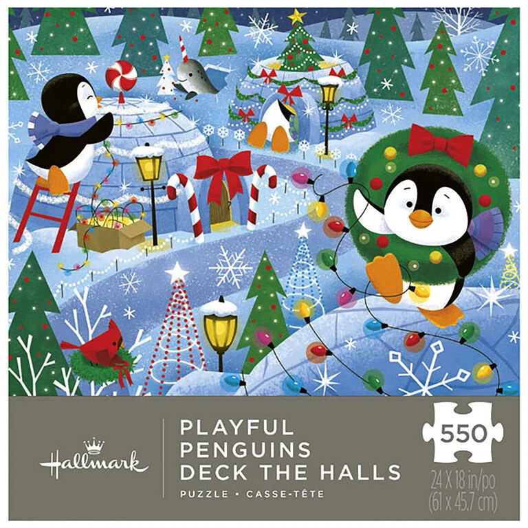 Hallmark Playful Penguins Deck The Halls Jigsaw Puzzle, 550 Pieces 3 Hallmark Playful Penguins Deck The Halls Jigsaw Puzzle, 550 Pieces