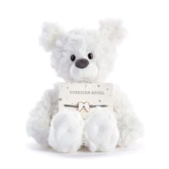 Demdaco Guardian Angel White Plush Bear With Angel Wings Bracelet