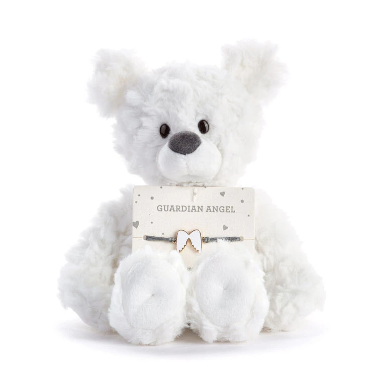 Demdaco Guardian Angel White Plush Bear With Angel Wings Bracelet 3 Demdaco Guardian Angel White Plush Bear With Angel Wings Bracelet
