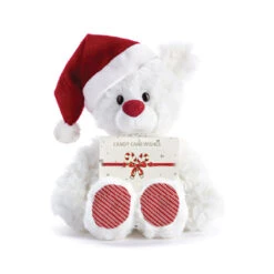 Demdaco Santa Hat White Plush Bear With Red Bow Bracelet, 8"